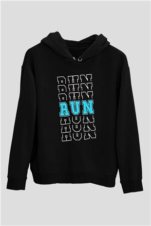 Koşu - Running Baskılı Unisex Siyah Hoodie
