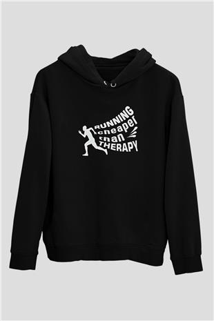 Koşu - Running Baskılı Unisex Siyah Hoodie