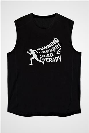 Koşu - Running Baskılı Unisex Siyah Kolsuz Tişört