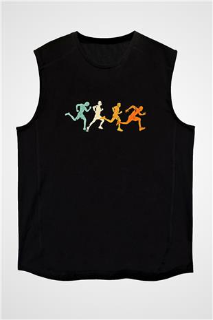 Koşu - Running Baskılı Unisex Siyah Kolsuz Tişört