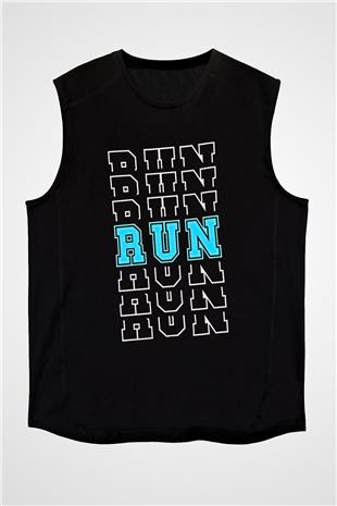 Koşu - Running Baskılı Unisex Siyah Kolsuz Tişört
