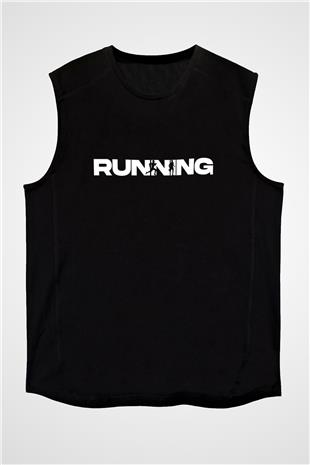 Koşu - Running Baskılı Unisex Siyah Kolsuz Tişört