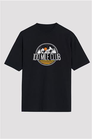 Koşu - Running Baskılı Unisex Siyah Oversize Tişört