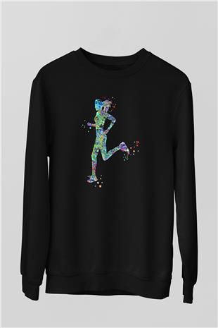 Koşu - Running Baskılı Unisex Siyah Sweatshirt