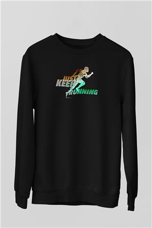 Koşu - Running Baskılı Unisex Siyah Sweatshirt