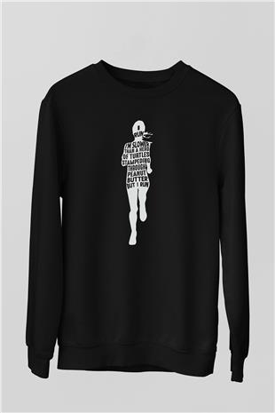 Koşu - Running Baskılı Unisex Siyah Sweatshirt