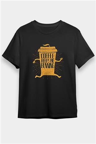 Koşu - Running Baskılı Unisex Siyah Tişört - Tshirt