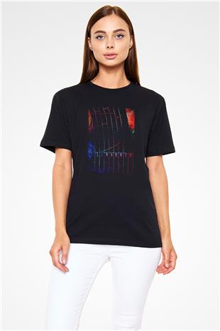 Koşu - Running Baskılı Unisex Siyah Tişört - Tshirt