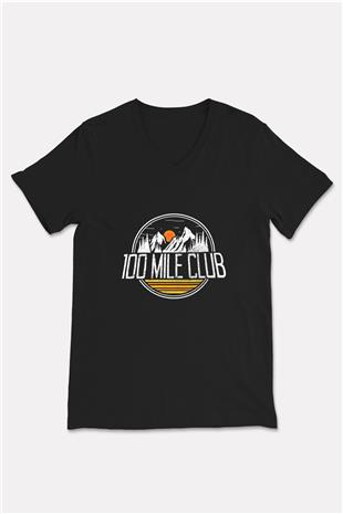 Koşu - Running Baskılı Unisex Siyah V Yaka Tişört