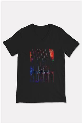 Koşu - Running Baskılı Unisex Siyah V Yaka Tişört