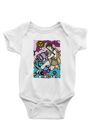 Kova Burcu Baskılı Beyaz Unisex Bebek Body - Zıbın