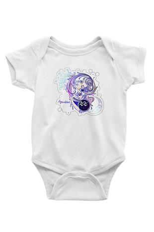 Kova Burcu Baskılı Beyaz Unisex Bebek Body - Zıbın