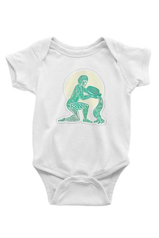 Kova Burcu Baskılı Beyaz Unisex Bebek Body - Zıbın