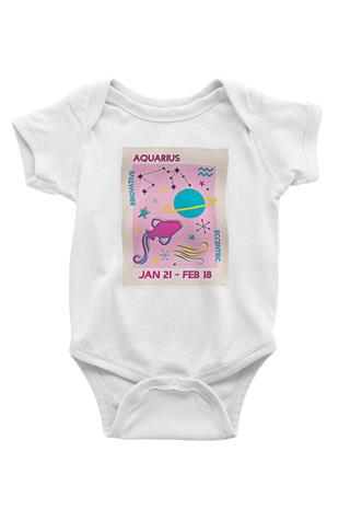 Kova Burcu Baskılı Beyaz Unisex Bebek Body - Zıbın