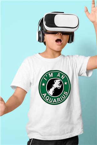 Kova Burcu Baskılı Beyaz Unisex Beyaz Çocuk Tişört - Tshirt