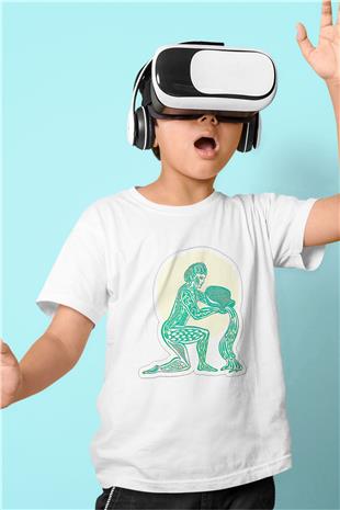 Kova Burcu Baskılı Beyaz Unisex Beyaz Çocuk Tişört - Tshirt