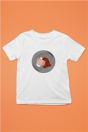 Kova Burcu Baskılı Beyaz Unisex Beyaz Çocuk Tişört - Tshirt