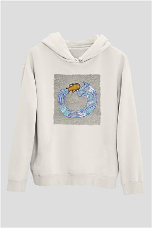 Kova Burcu Baskılı Beyaz Unisex Hoodie