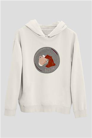 Kova Burcu Baskılı Beyaz Unisex Hoodie