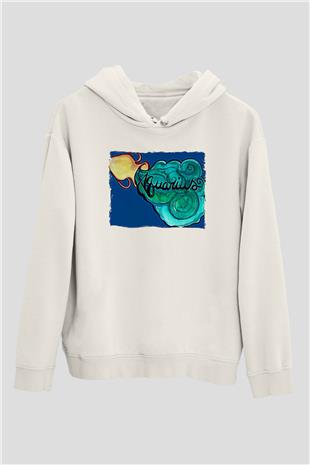 Kova Burcu Baskılı Beyaz Unisex Hoodie