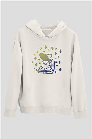 Kova Burcu Baskılı Beyaz Unisex Hoodie