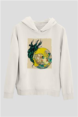 Kova Burcu Baskılı Beyaz Unisex Hoodie
