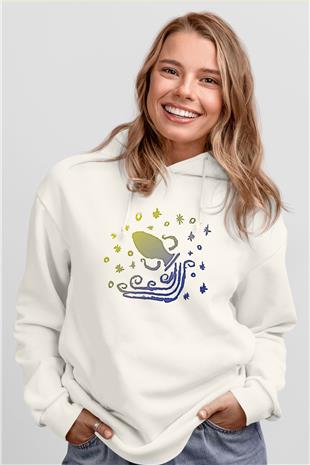 Kova Burcu Baskılı Beyaz Unisex Hoodie