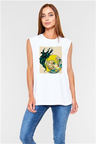 Kova Burcu Baskılı Beyaz Unisex Kolsuz Tişört - Tshirt
