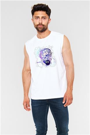 Kova Burcu Baskılı Beyaz Unisex Kolsuz Tişört - Tshirt