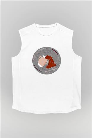 Kova Burcu Baskılı Beyaz Unisex Kolsuz Tişört - Tshirt