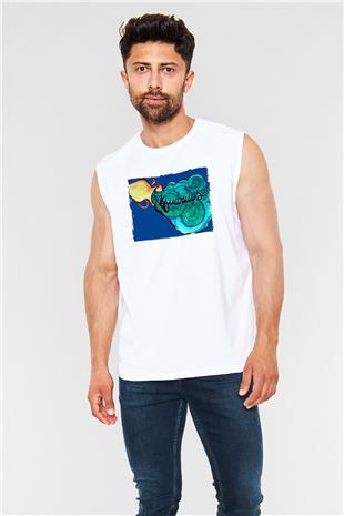 Kova Burcu Baskılı Beyaz Unisex Kolsuz Tişört - Tshirt