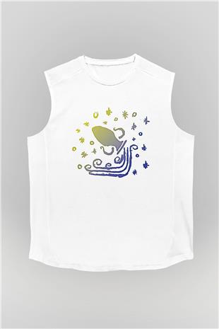 Kova Burcu Baskılı Beyaz Unisex Kolsuz Tişört - Tshirt