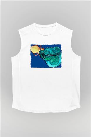 Kova Burcu Baskılı Beyaz Unisex Kolsuz Tişört - Tshirt