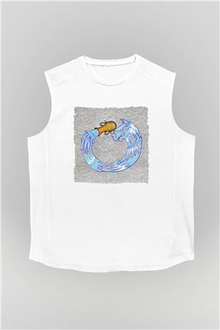 Kova Burcu Baskılı Beyaz Unisex Kolsuz Tişört - Tshirt