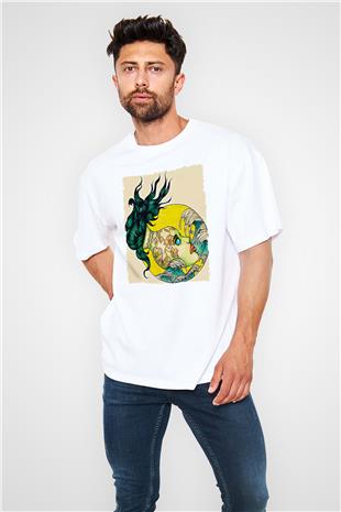 Kova Burcu Baskılı Beyaz Unisex Oversize Tişört - Tshirt