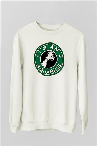 Kova Burcu Baskılı Beyaz Unisex Sweatshirt