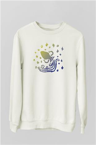 Kova Burcu Baskılı Beyaz Unisex Sweatshirt