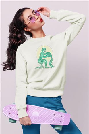Kova Burcu Baskılı Beyaz Unisex Sweatshirt