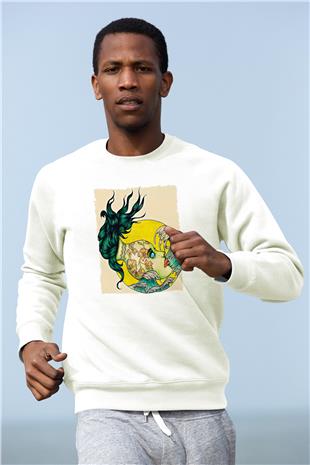 Kova Burcu Baskılı Beyaz Unisex Sweatshirt