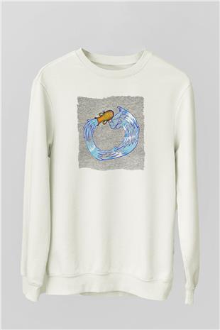 Kova Burcu Baskılı Beyaz Unisex Sweatshirt