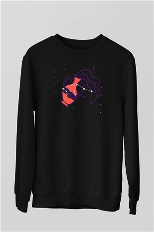 Kova Burcu Baskılı Unisex Siyah Sweatshirt