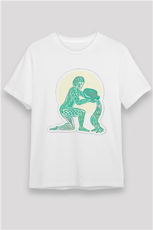Kova Burcu Unisex Baskılı Beyaz Tişört - Tshirt