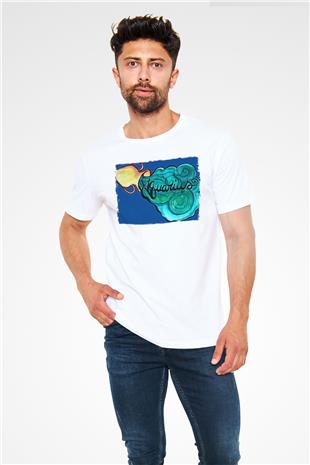 Kova Burcu Unisex Baskılı Beyaz Tişört - Tshirt