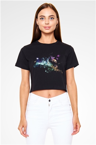 Kozmolog Siyah Crop Top Tişört