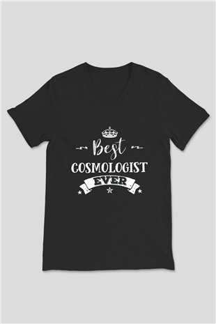 Kozmolog Siyah Unisex V Yaka Tişört