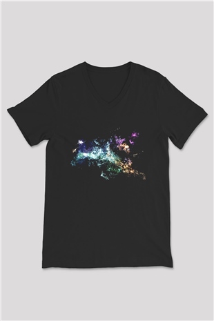 Kozmolog Siyah Unisex V Yaka Tişört T-Shirt