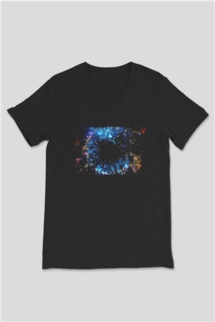 Kozmolog Siyah Unisex V Yaka Tişört T-Shirt