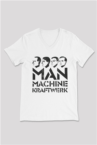 Kraftwerk Beyaz Unisex V Yaka Tişört