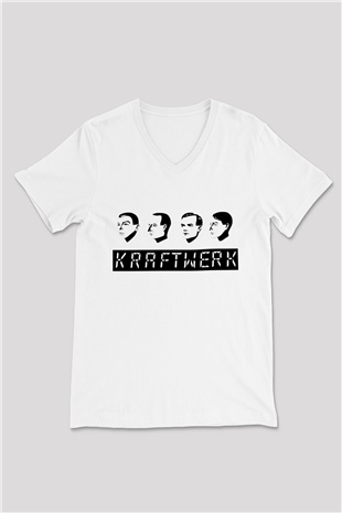 Kraftwerk Beyaz Unisex V Yaka Tişört T-Shirt