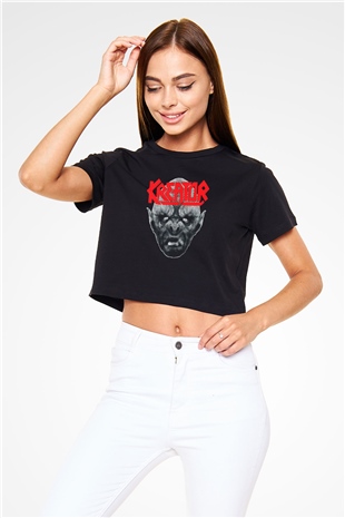 Kreator Siyah  Crop Top Tişört